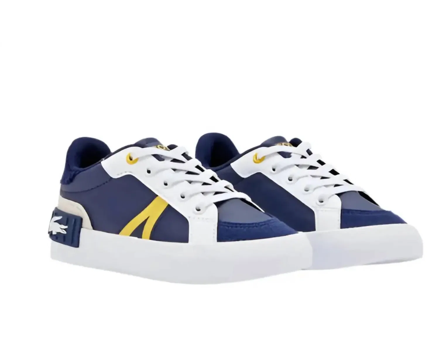 Детские кроссовки из кожи Lacoste L004 223 3 Cuj Sneaker, Navy/Yellow — фото 2