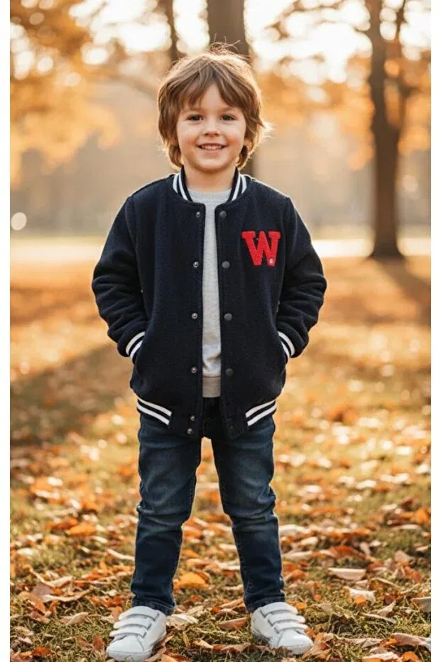 Детский двусторонний плюшевый кардиган с принтом Zelhankids, Navy Blue