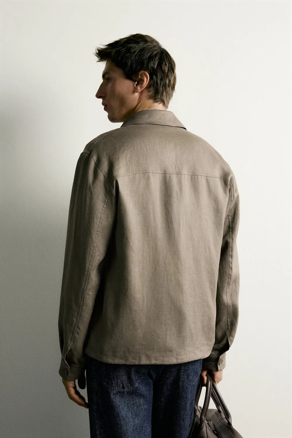 Рубашка на молнии из 100% льна ZARA, Mink — фото 3