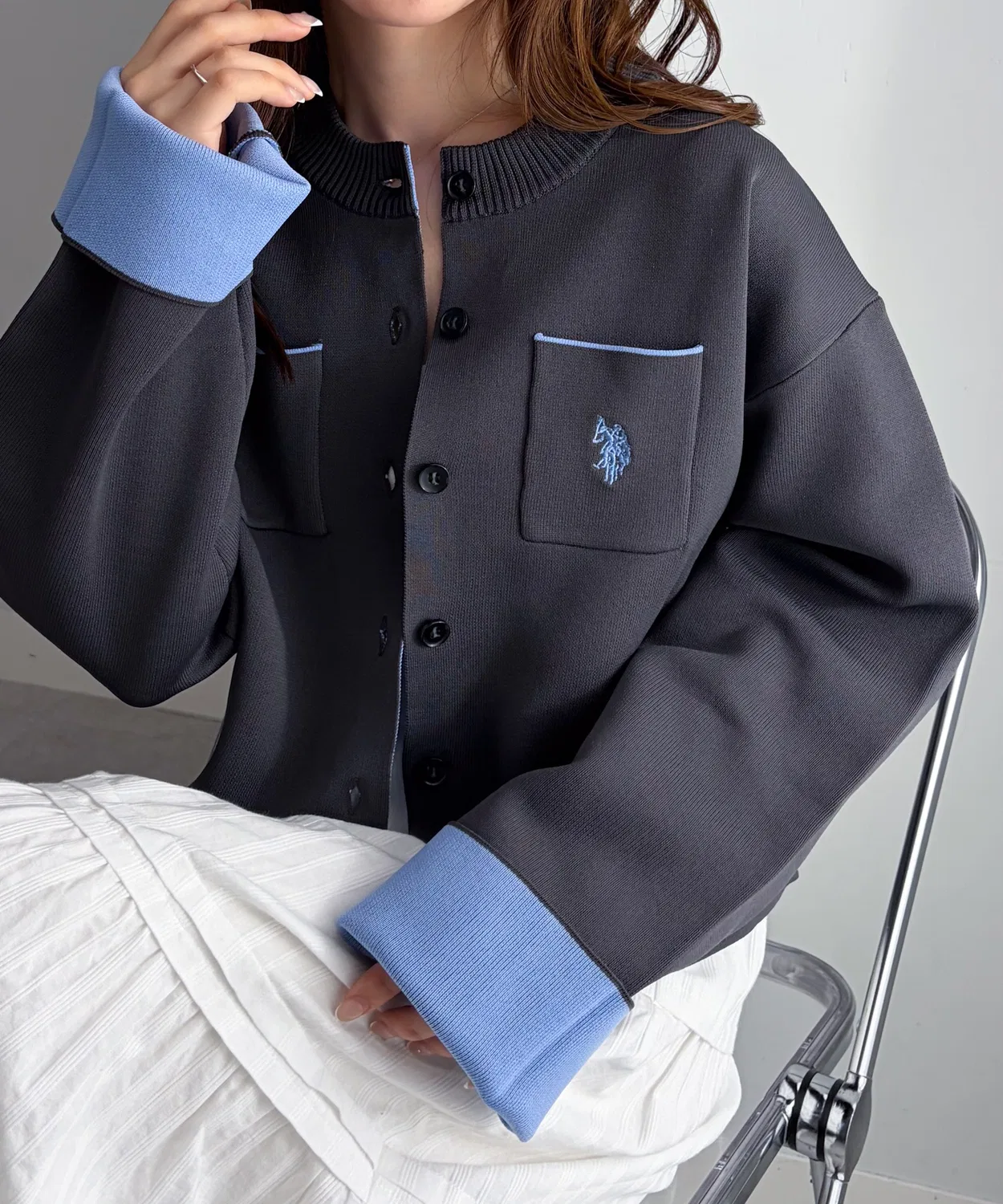 Женский кардиган с длинным рукавомW Face Bicolor U.S. POLO ASSN., серый