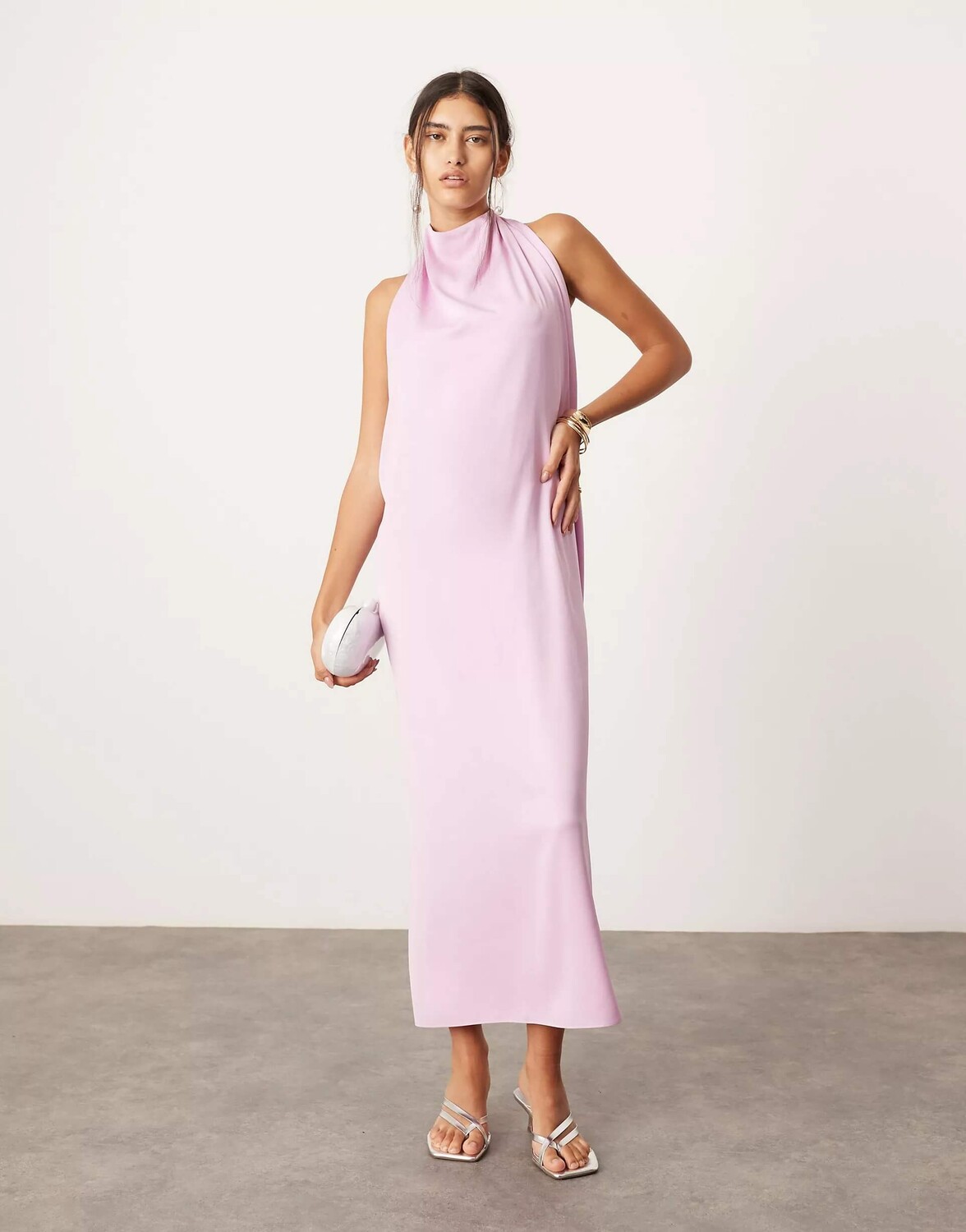 

Платье-миди Asos Edition Cutout At The Neck Drapery, сиреневый
