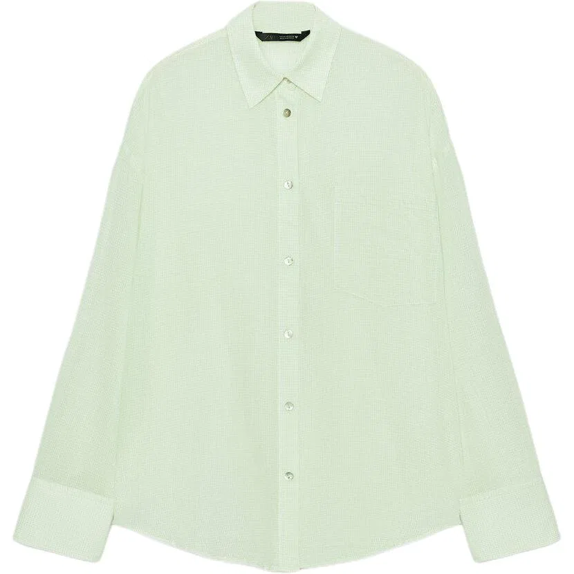 Женская рубашка с лацканами White/Green ZARA, Белый/Зеленый — фото 4