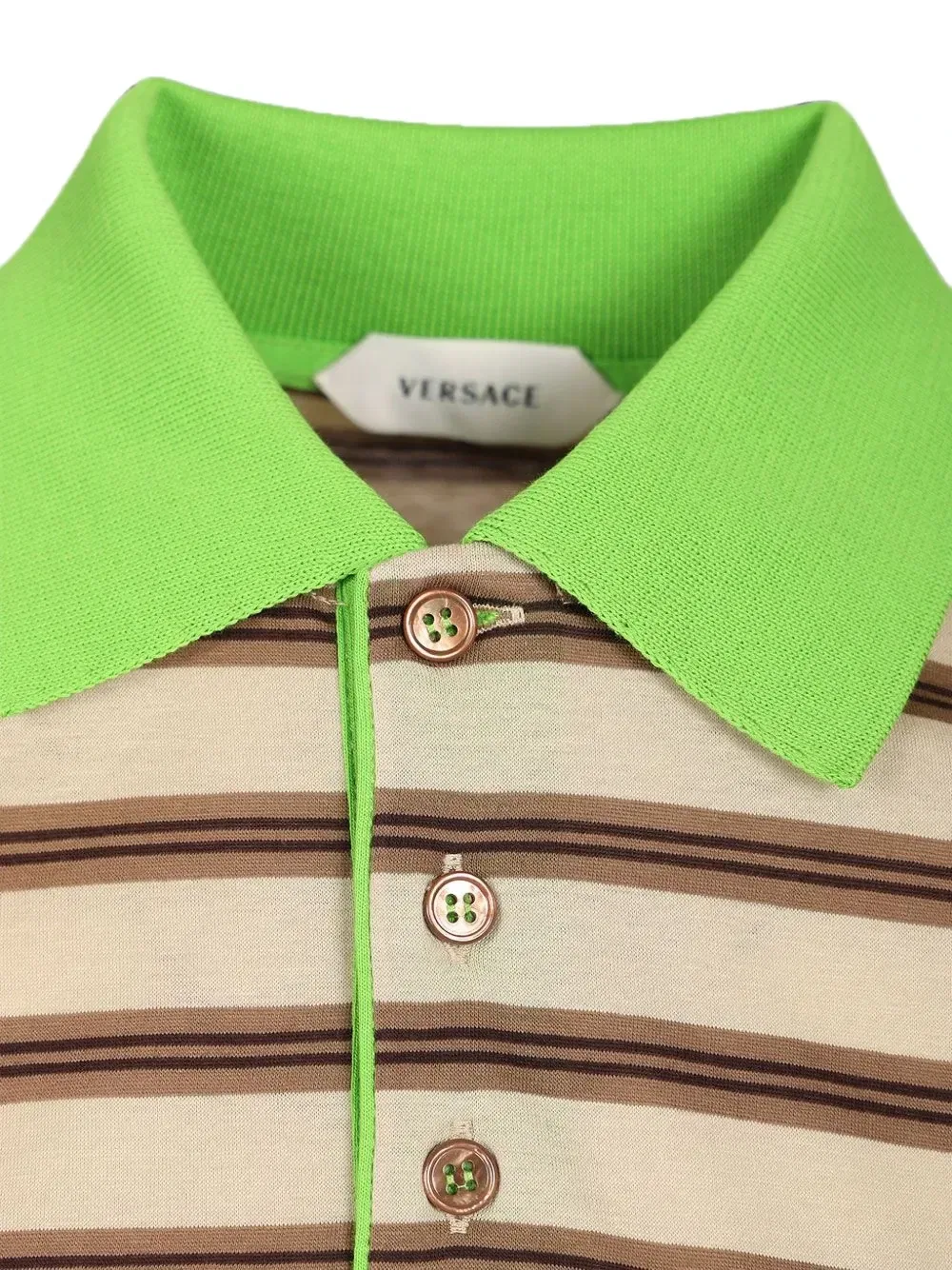 Полосатая рубашка-поло с вышитым логотипом Versace, коричневый — фото 4