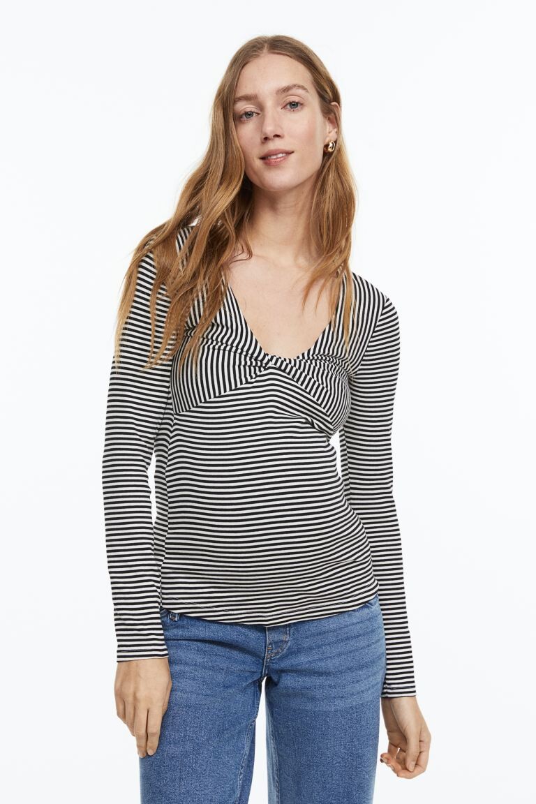 

MAMA Топ с узлом H&M, черный/полосатый