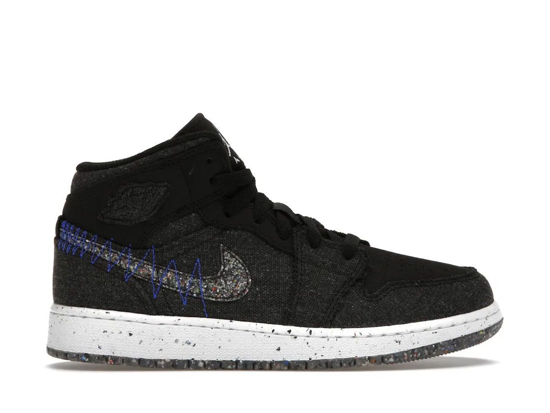 Детские кроссовки Lifestyle с принтом Jordan 1 Mid SE Crater Jordan, Black/Multi-Color-Racer Blue-White