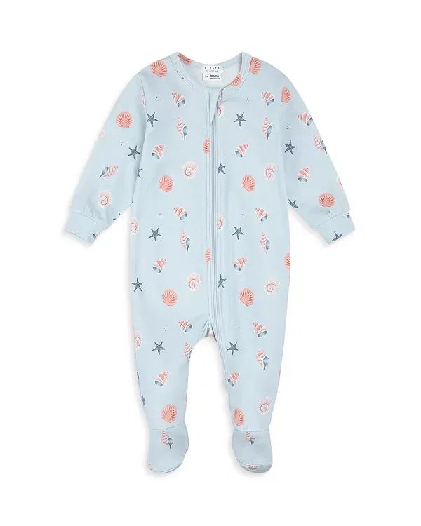 Детский комбинезон для новорожденных с принтом Seashells Sleeper Footie Firsts By Petit Lem, Blue Lt