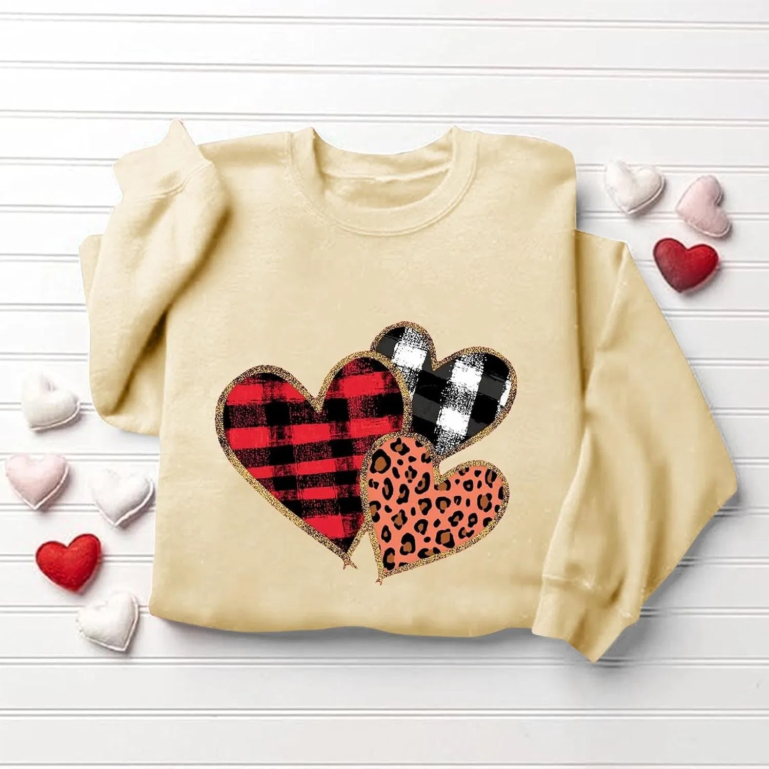 Женский свитшот с принтом Valentine Heart, бежевый — фото 3