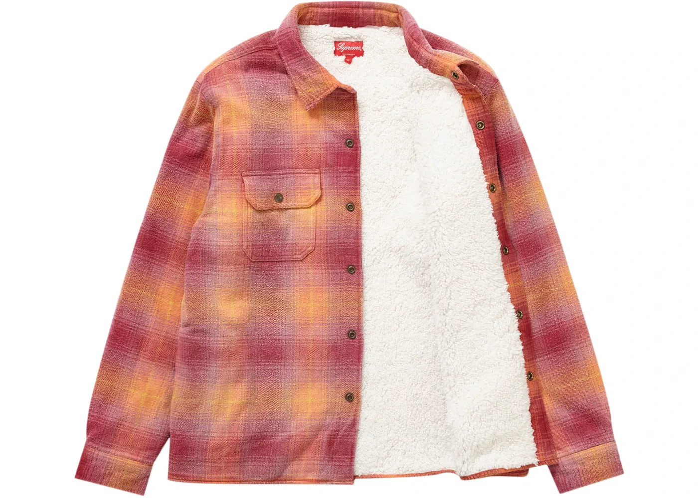 Мужская рубашка с утеплителем из овчины Supreme Shearling Lined Flannel, оранжевый — фото 2