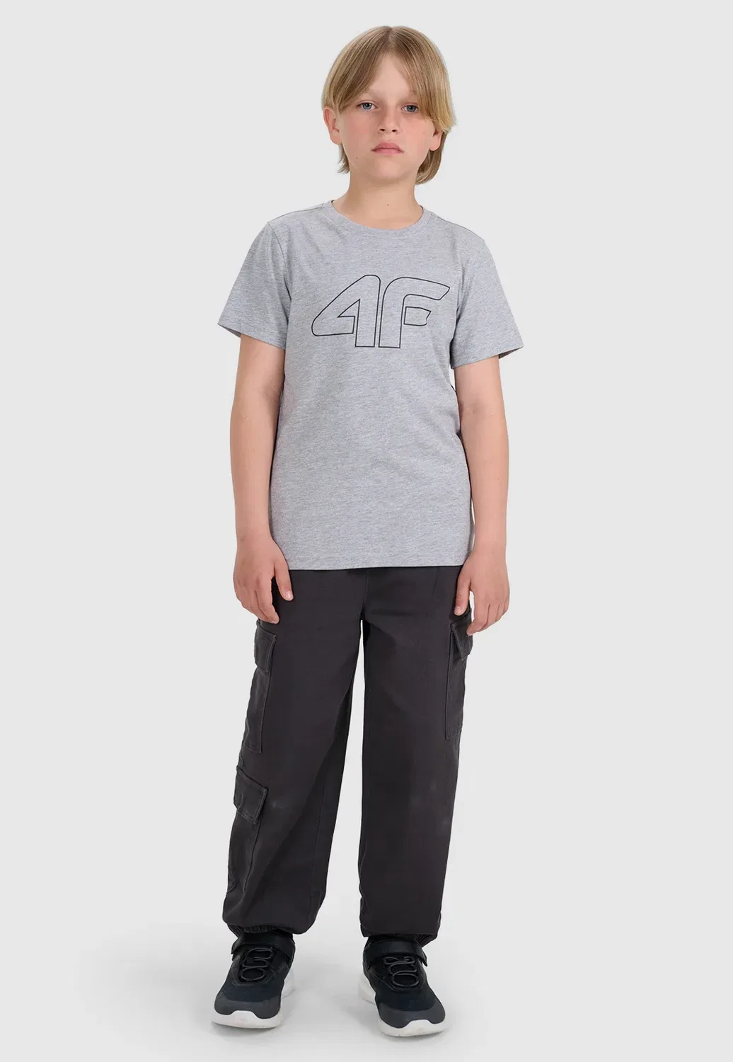 Футболка Regular z nadrukiem chłopięcy - biały 122 (6-7 лат) - футболка с принтом 4F, Grey Melange