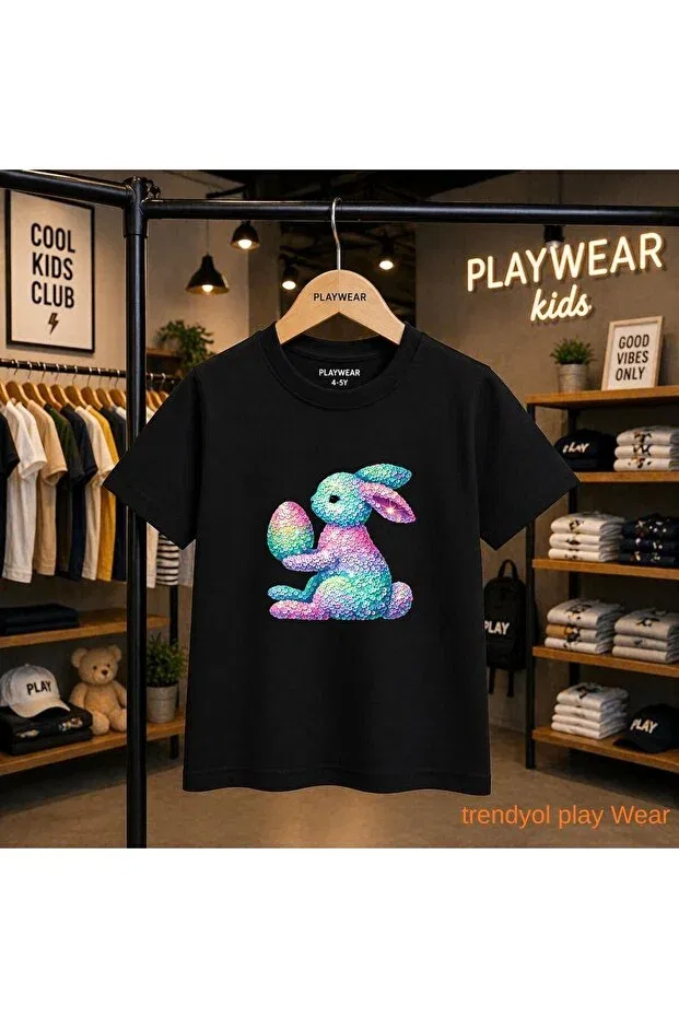 Детская футболка с принтом Pull Tavşan Printed Playwear, Black