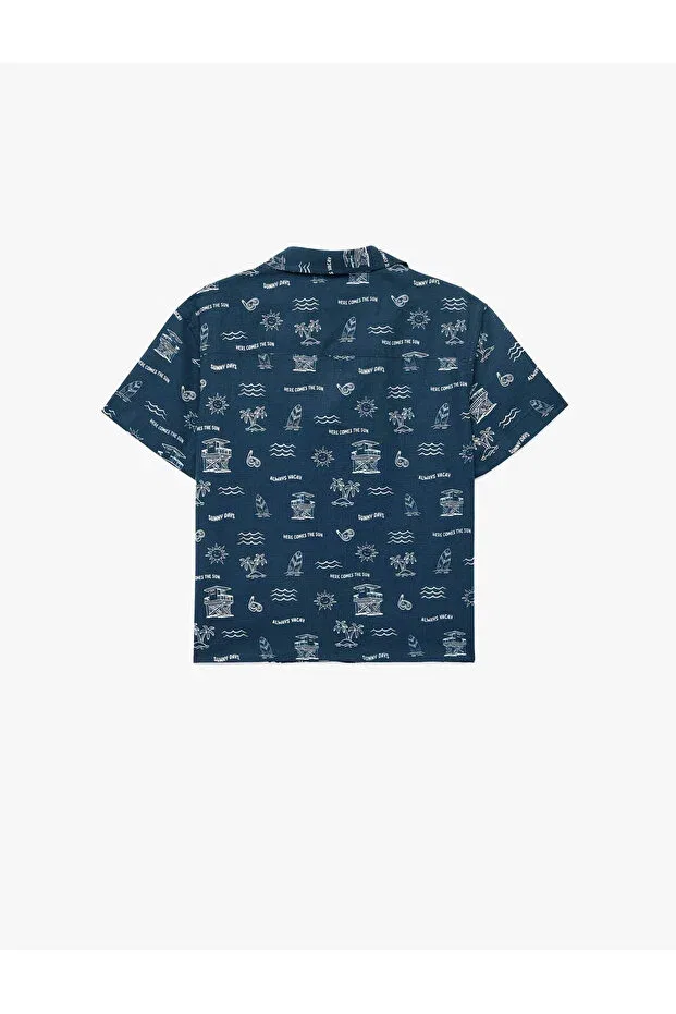 Детская рубашка для мальчиков с принтом Koton, Navy Blue Patterned — фото 2