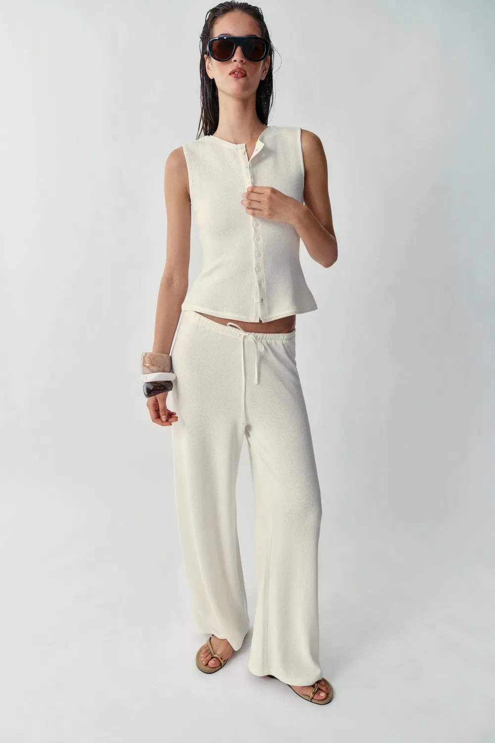 Рустикальные брюки ZARA, Ecru