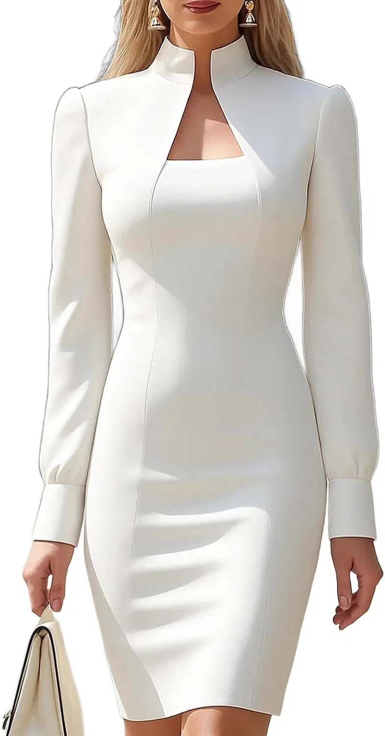 Женское платье-миди с запахом, с длинным рукавом, Elegant High-Low Neck Wrap, чёрный