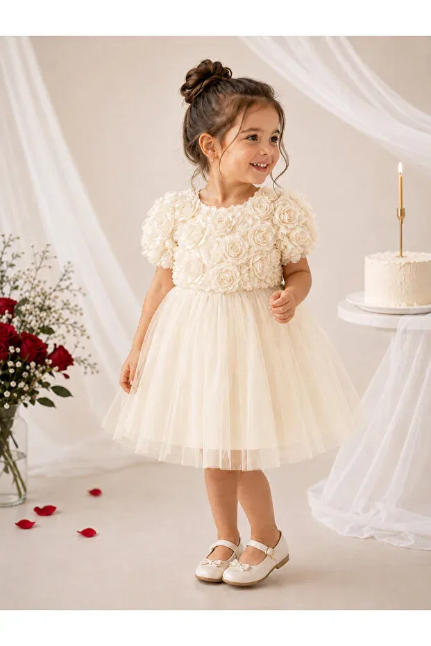 Детское платье для девочек с коротким рукавом 2Kids2Mom, Nude Color — фото 3