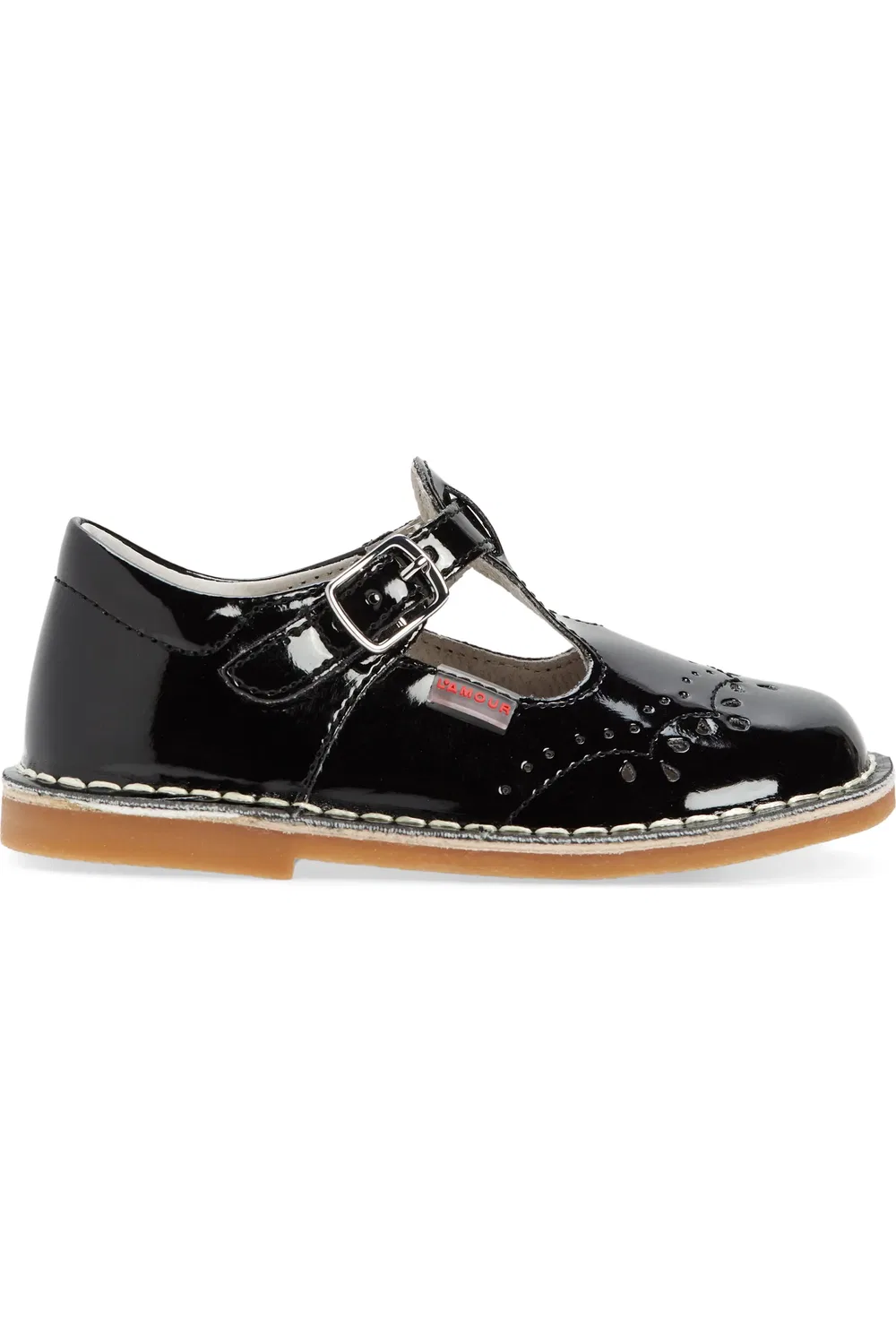 Туфли детские с брогированием Ruthie T Strap Mary Jane L'AMOUR, Patent Black — фото 3