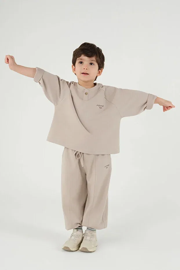 Детские брюки для девочек с принтом Balon sweatpants Mioma Kids, Beige — фото 2