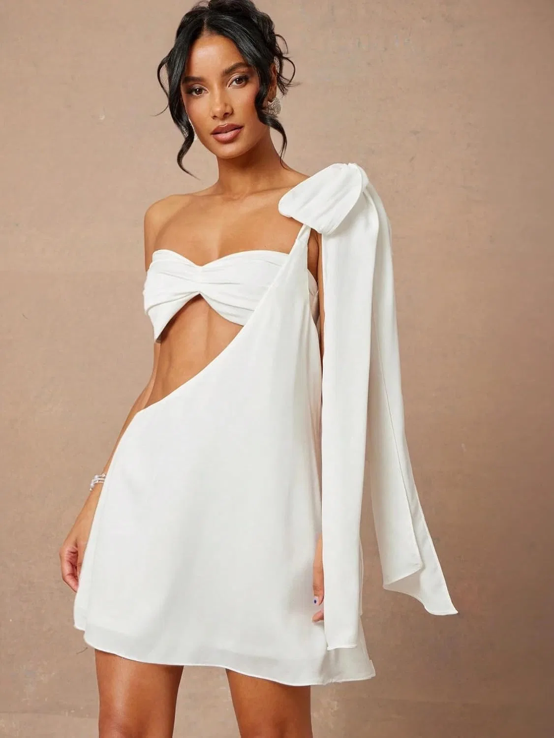 Женское сексуальное платье A-силуэта с вырезами, White — фото 4