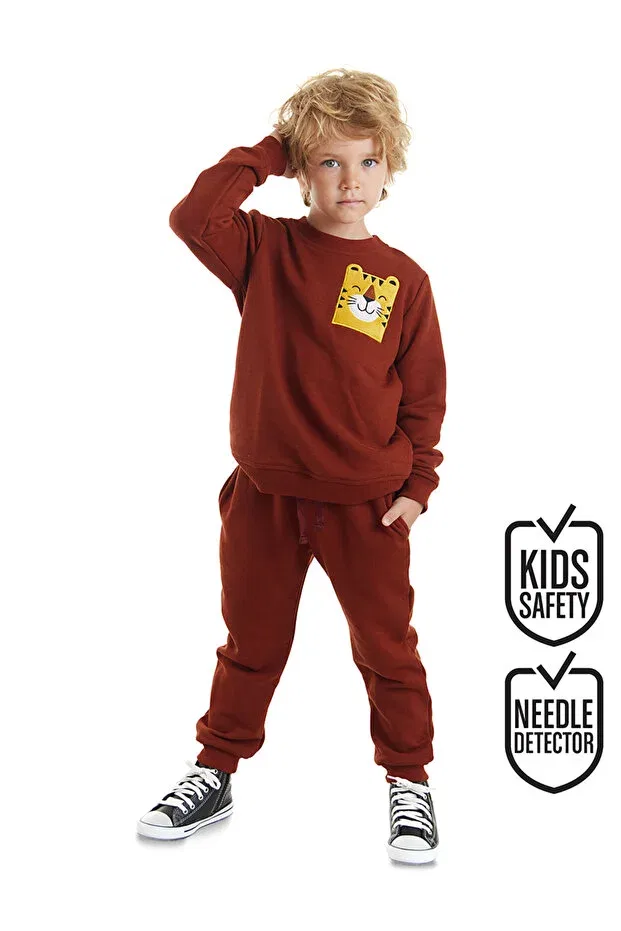 Детский спортивный комплект для мальчиков с вышивкой Tiger Denokids, Burgundy