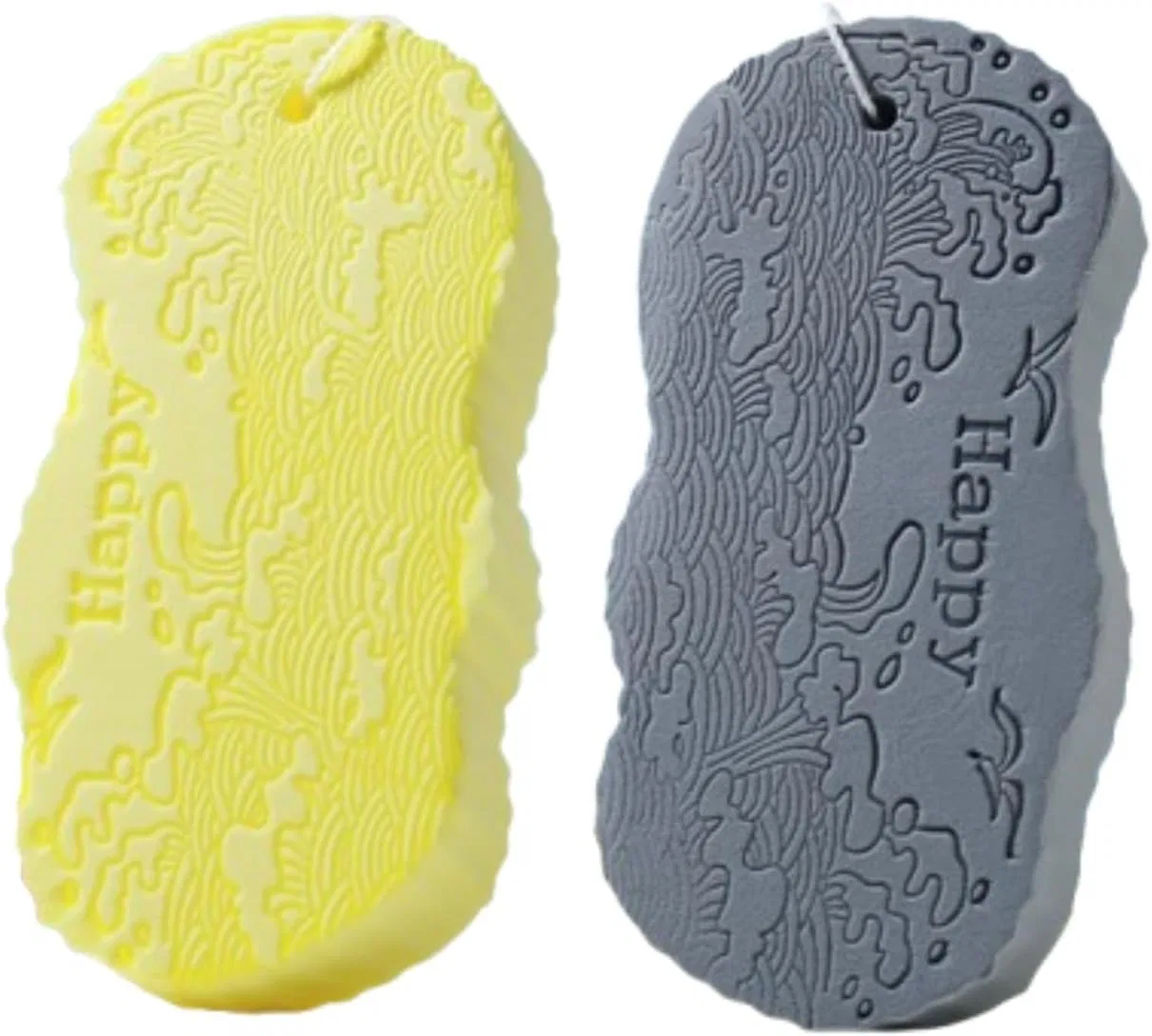 Мочалка для душа, многоразовая, из спонжа, 2 шт, 12.8x6.5x2.8 см, Yellow + Grey Generisch