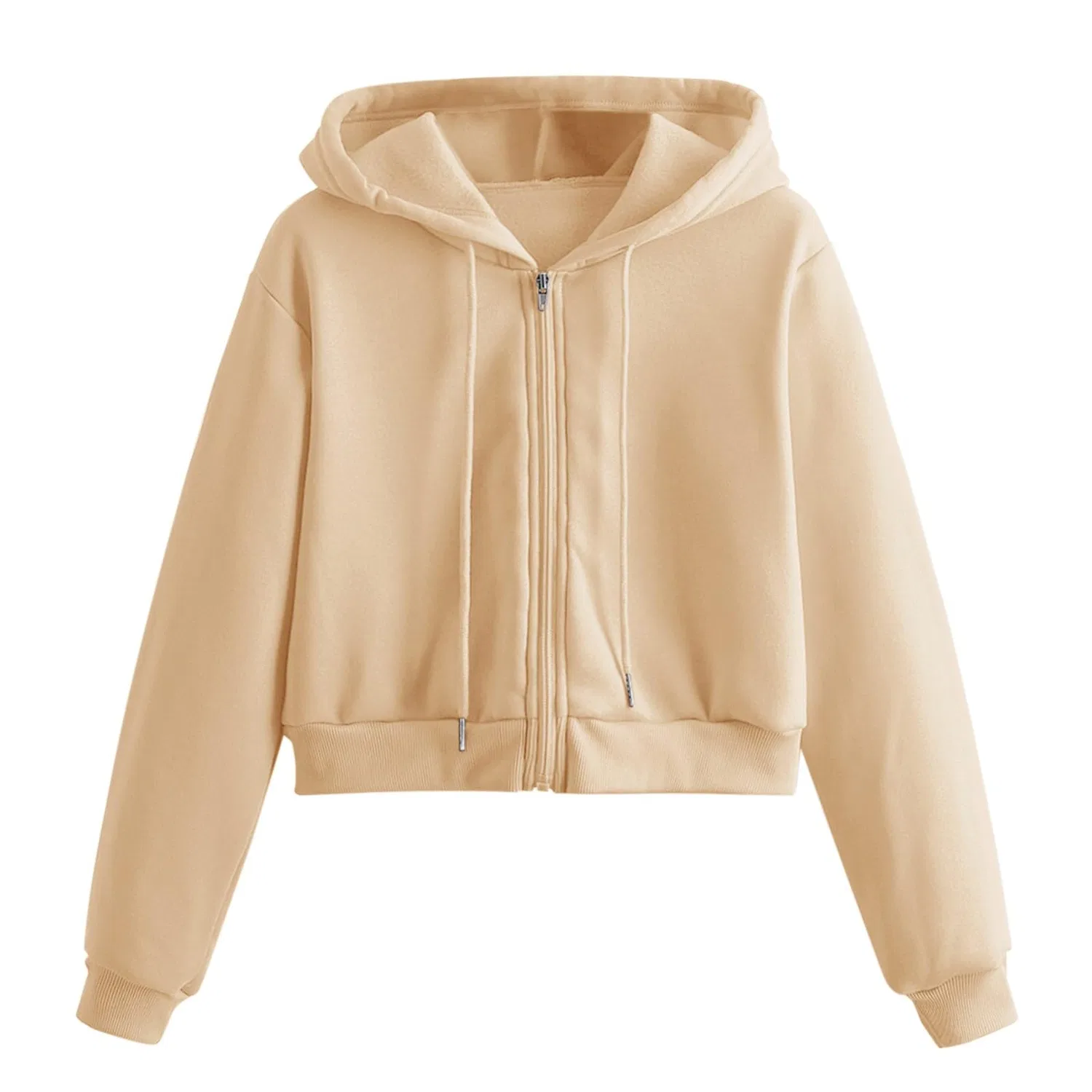 Женская худи с капюшоном и молнией, однотонная, с длинным рукавом, Khaki 1