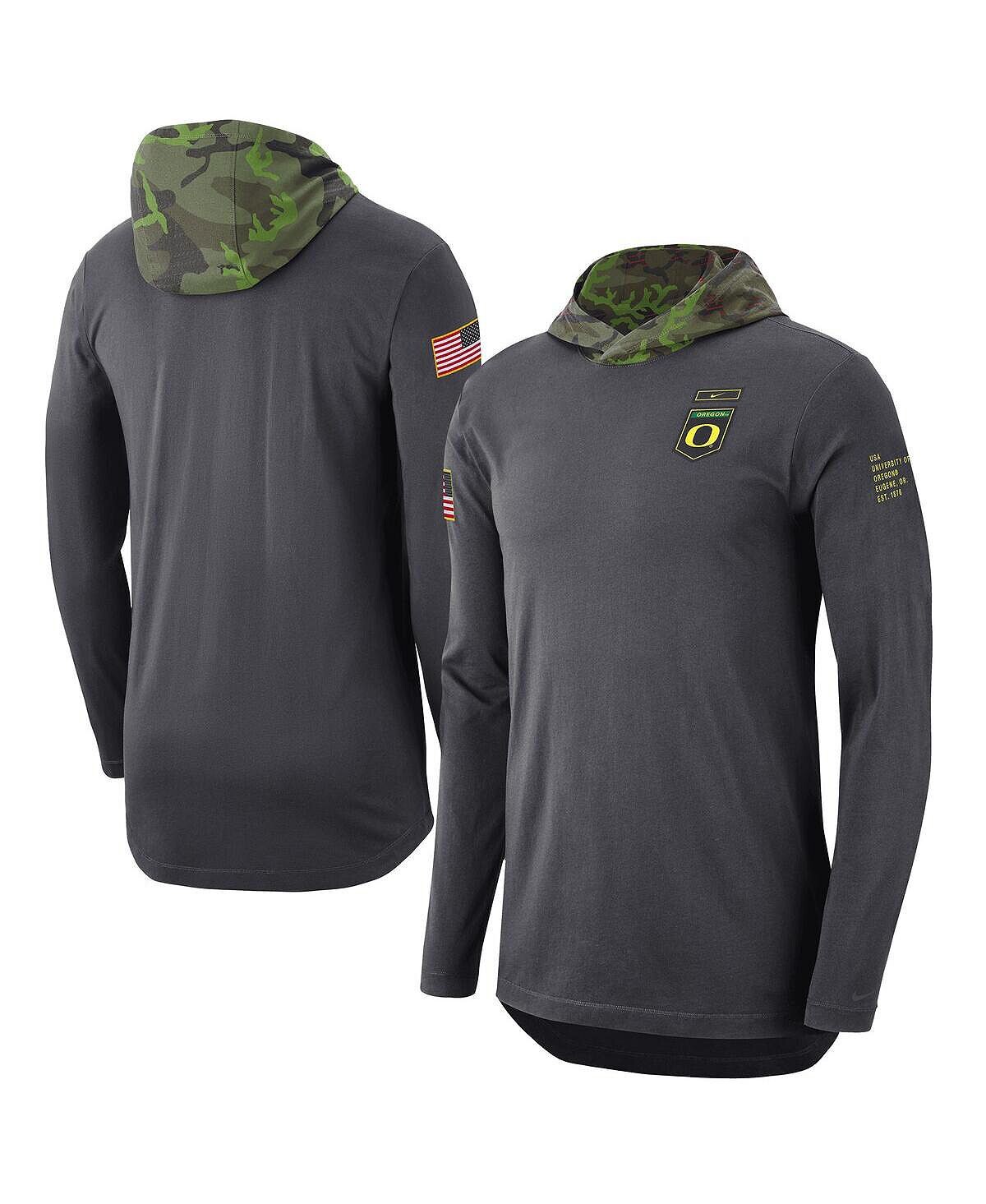

Мужская антрацитовая футболка с капюшоном с длинным рукавом oregon ducks в стиле милитари Nike