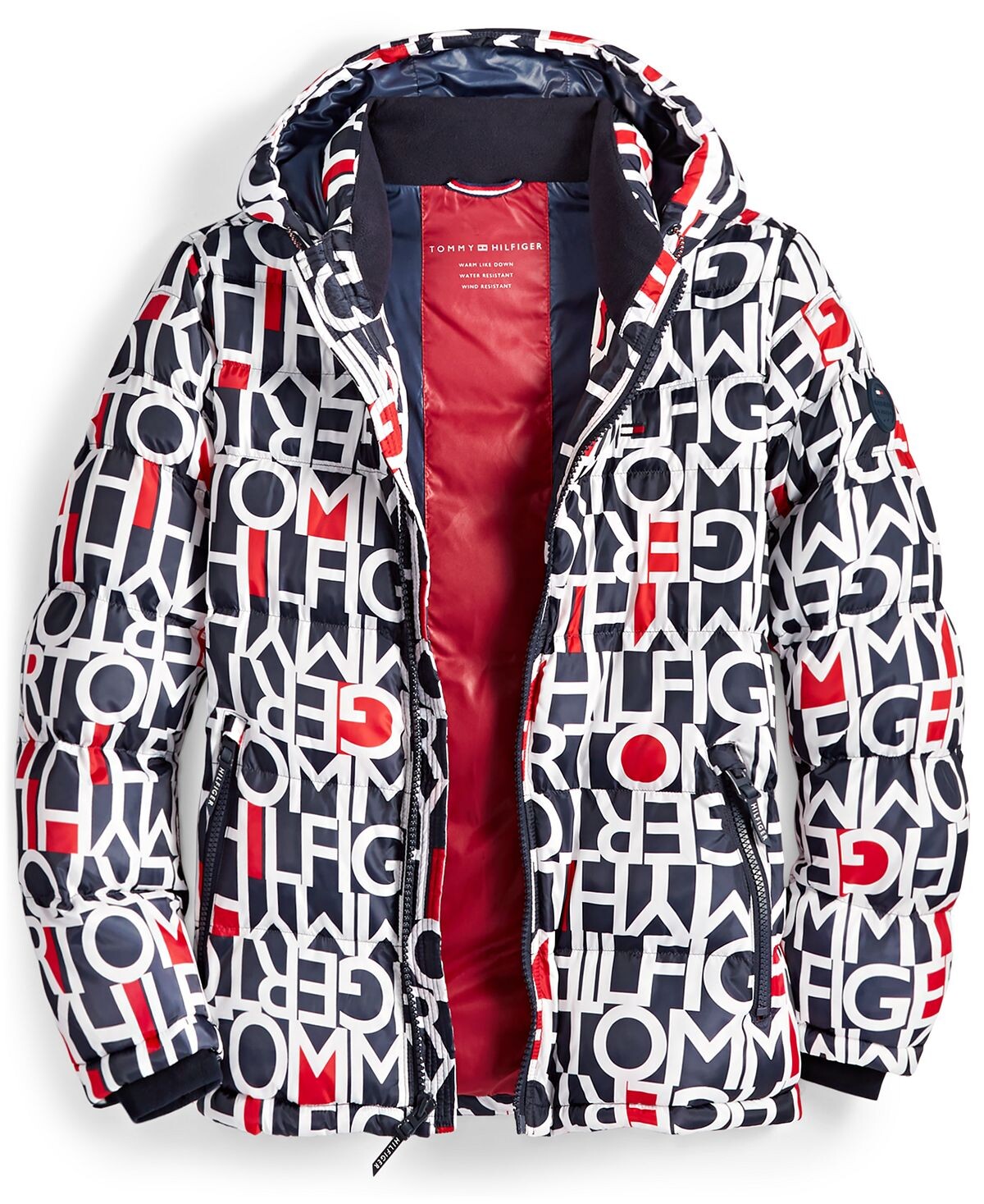 

Мужской стеганый пуховик Tommy Hilfiger, Темно-синий/красный логотип по всему периметру