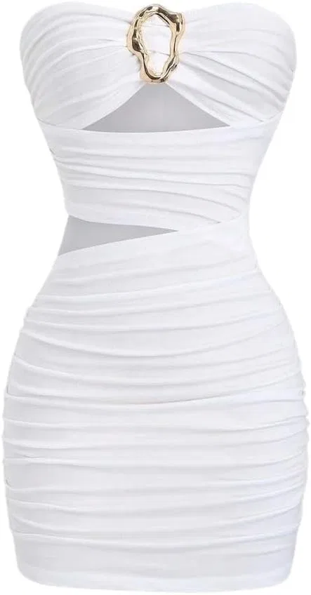 Женское мини-платье с вырезами и металлической пряжкой Bodycon, White