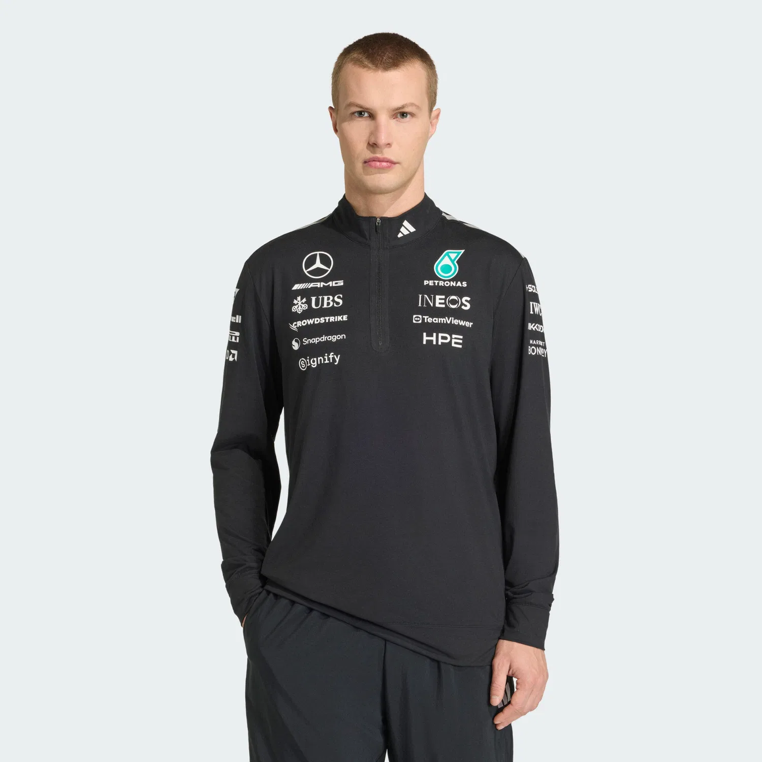 Мужской свитшот с длинным рукавом Mercedes-AMG Petronas Formula 1 Team Engineers Quarter Zip Adidas, Schwarz