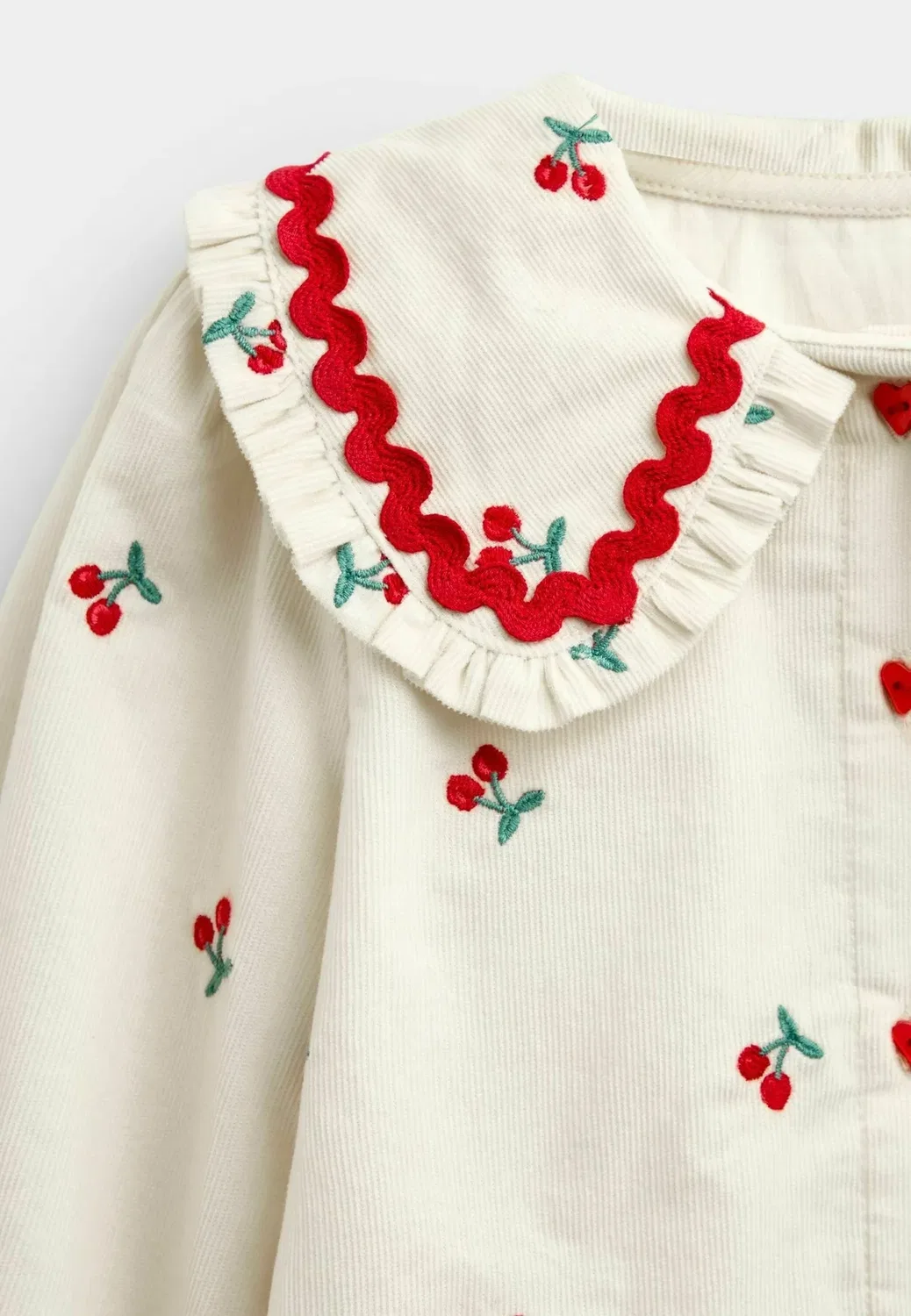 Блузка из вышитого вельвета - блузка на пуговицах Jojo Maman Bébé, Cream Cherry — фото 3