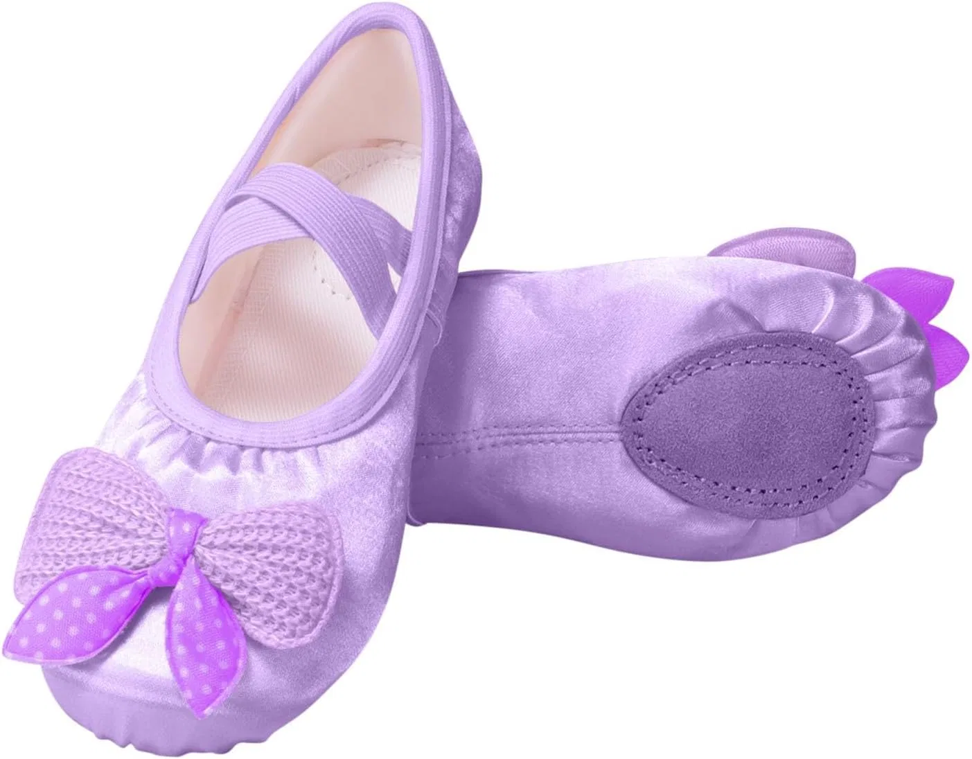 Детские балетки для девочек с бантом и эластичными лямками, Purple