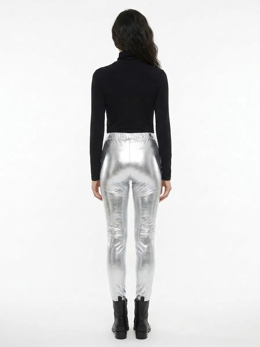 Женские брюки-скинни с блеском Silver Elastane Skinny Pants Dolce & Gabbana, Silver — фото 2