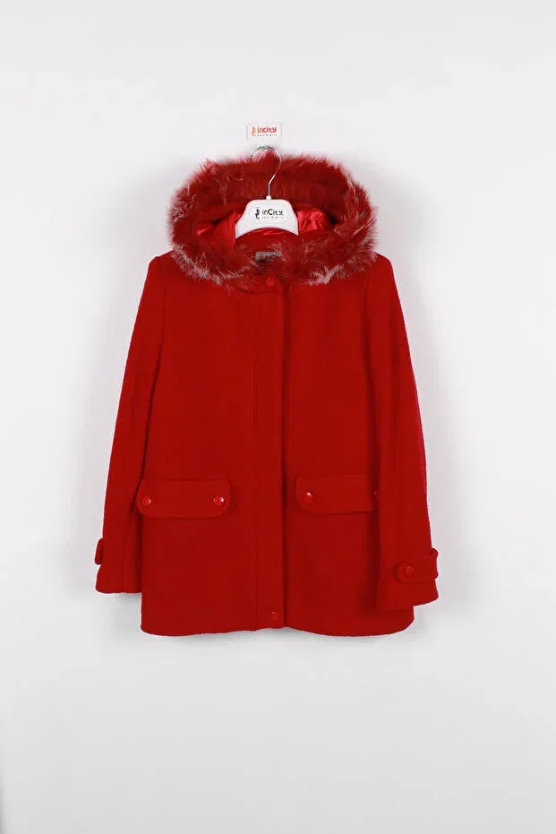 Детское пальто для девочек с капюшоном Girl'S wool stamp coat Incity, Burgundy