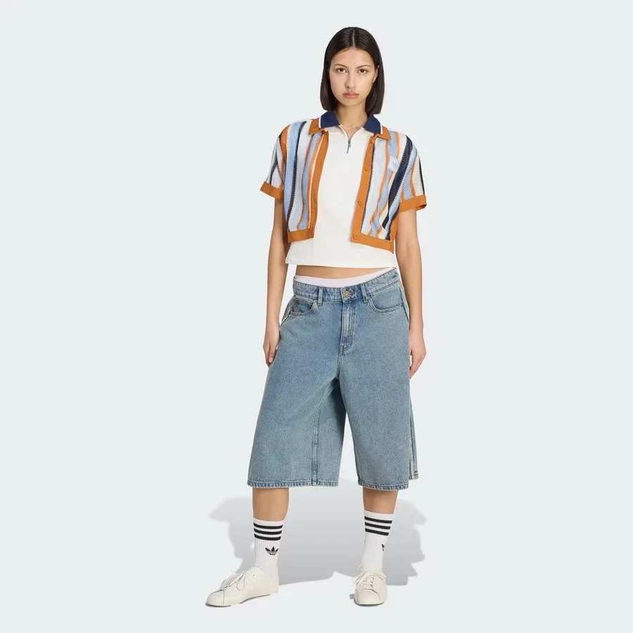 Женский поло-кроп-топ с полосами Summer Glow Striped Cropped Polo adidas, Оранжевый — фото 3