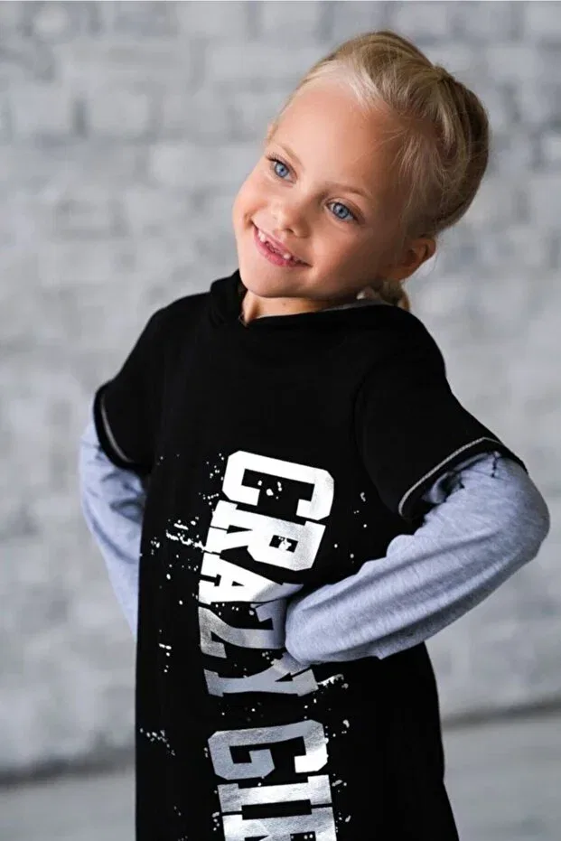 Детское платье для девочек с принтом Lolliboomkids, Black - Gray Melange — фото 2