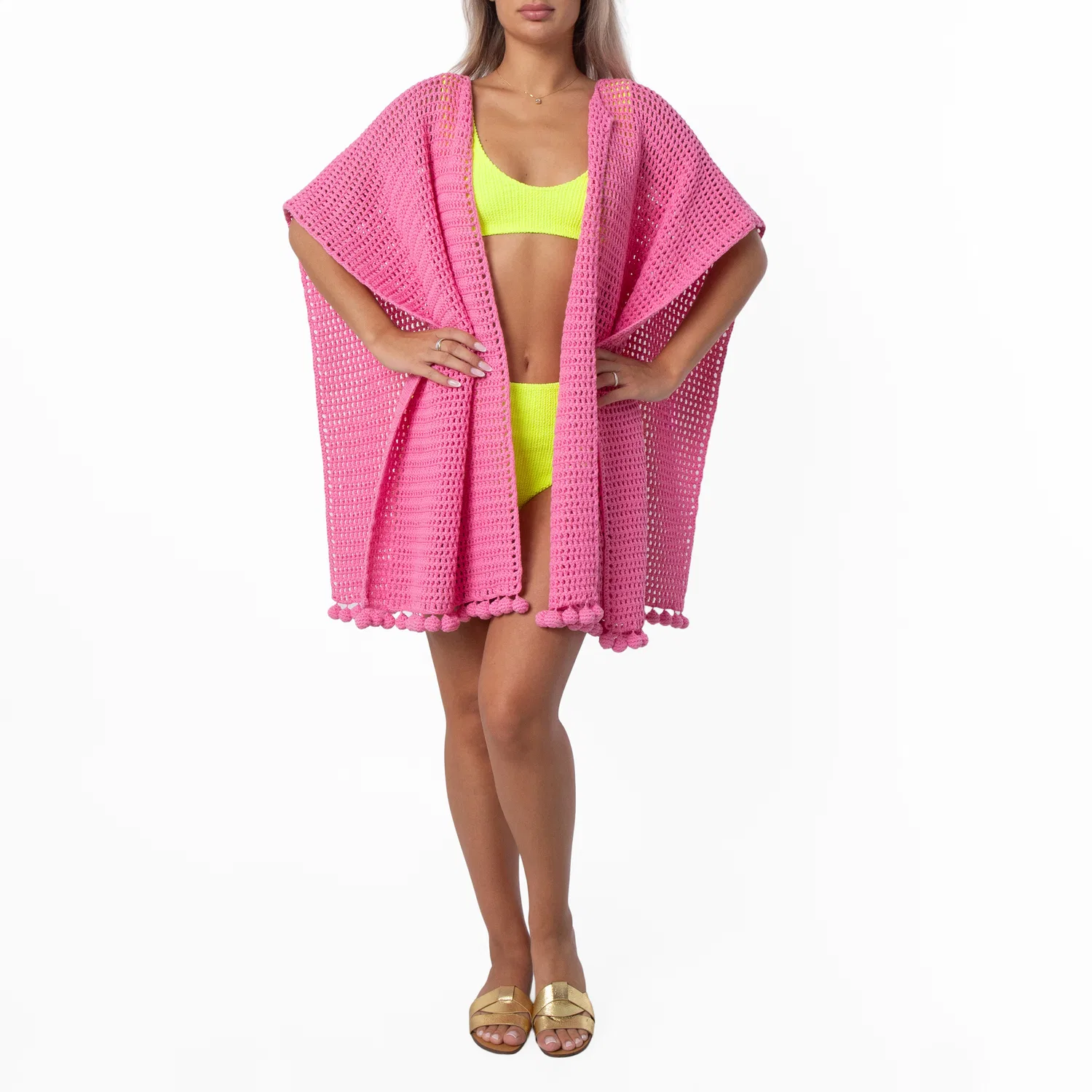 Пончо-накидка для пляжа с помпонами Crochet Technical Cotton Cape Burberry, Bubblegum Pink