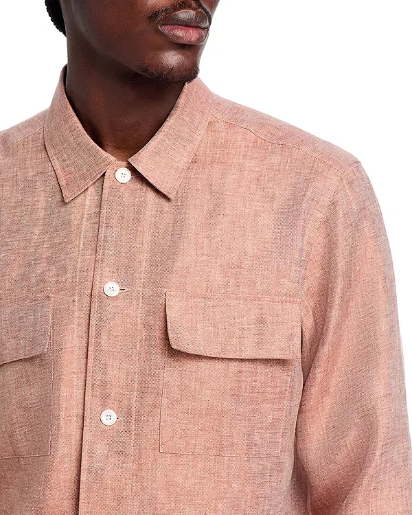 Мужская куртка льняная с длинным рукавом Regular Fit Overshirt Boss, Medium Brown — фото 4