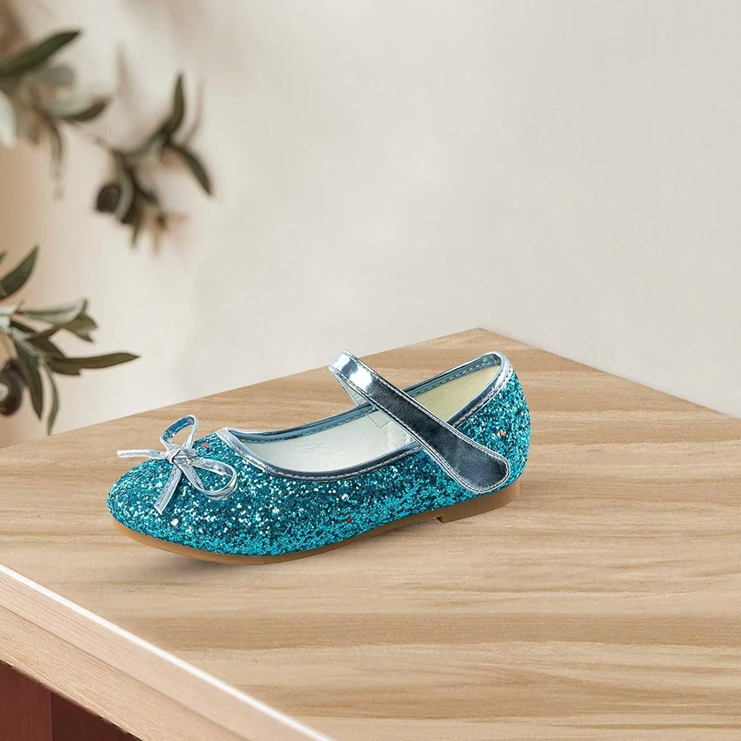 Детские туфли для девочек с блестками, принтом, модель Girls Glitter Princess Dress Shoes, Blue — фото 3