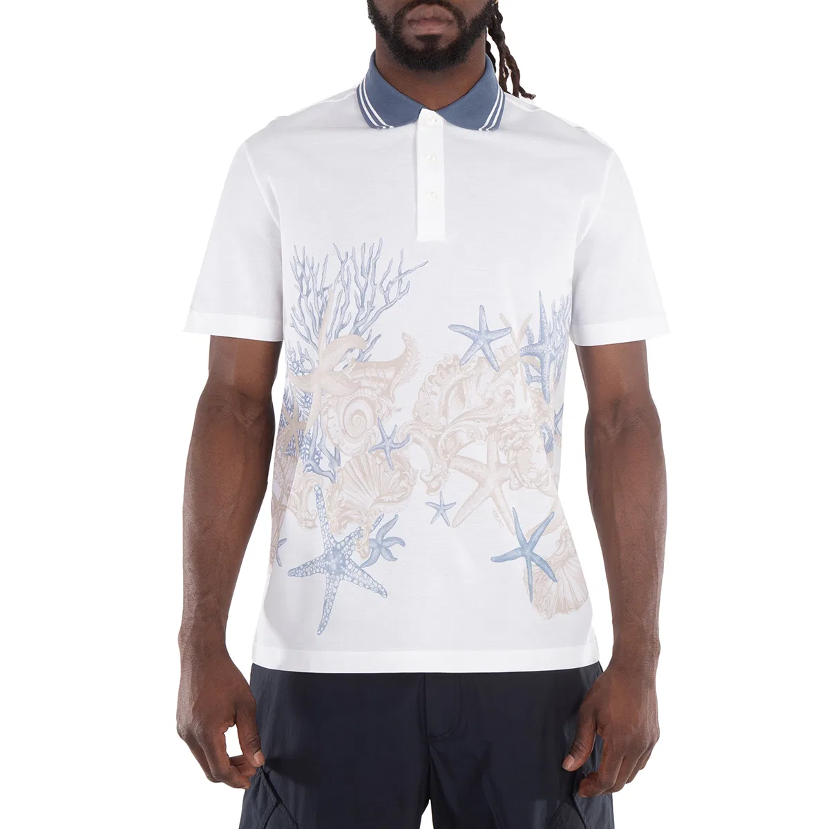 Поло с принтом Starfish Cotton Polo Shirt Versace, White/Print