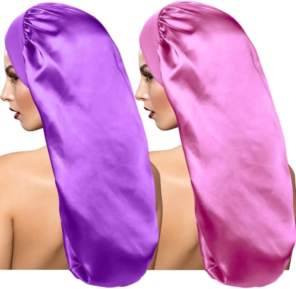 Шапочка для душа длинная сатиновая Samserot, 2 шт, 26 дюймов, Purple/Pink