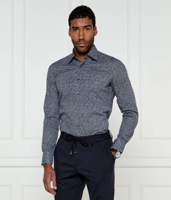 Мужская рубашка с длинным рукавом slim fit H-Hank-Kent-C1-214 Slim Fit Stretch BOSS, Blu Marino