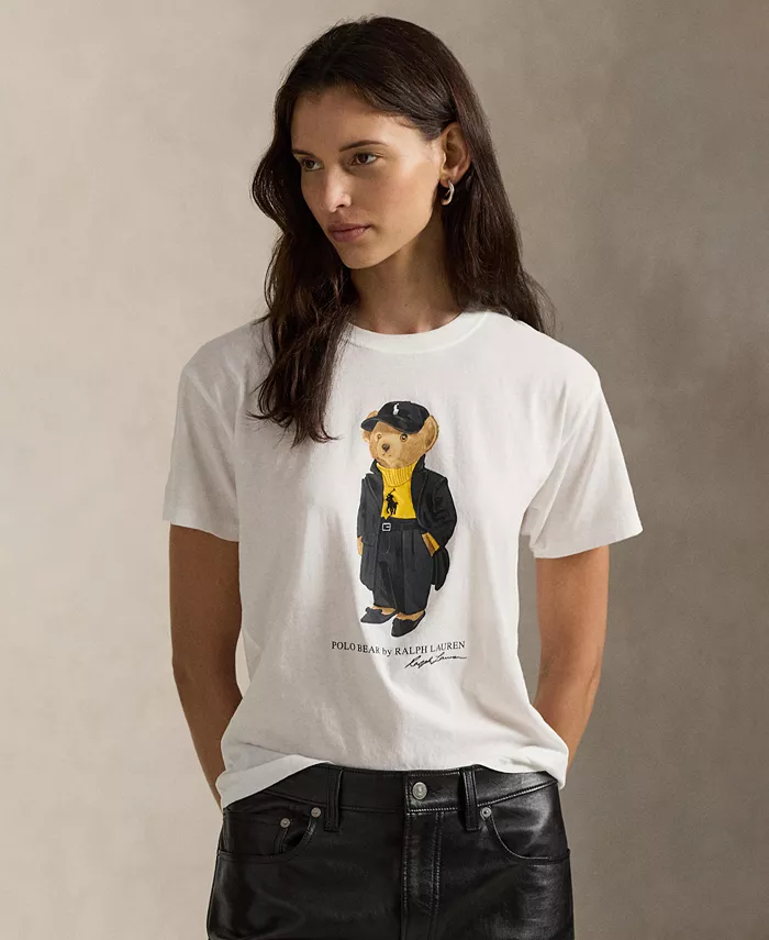 

Женская праздничная футболка с медведем и круглым вырезом Polo Ralph Lauren, белый