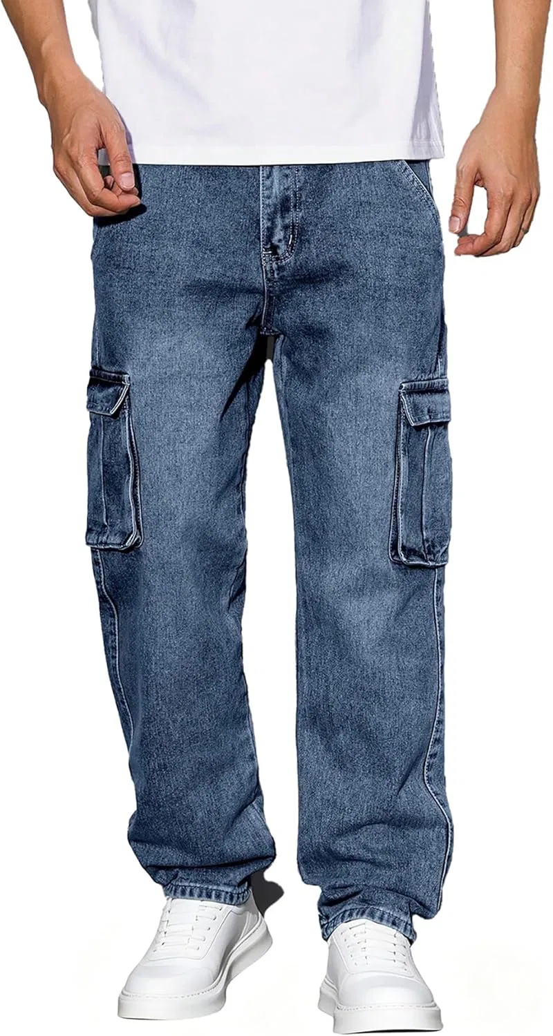 Джинсы свободные Men's Casual Baggy Cargo Jeans, синие — фото 2