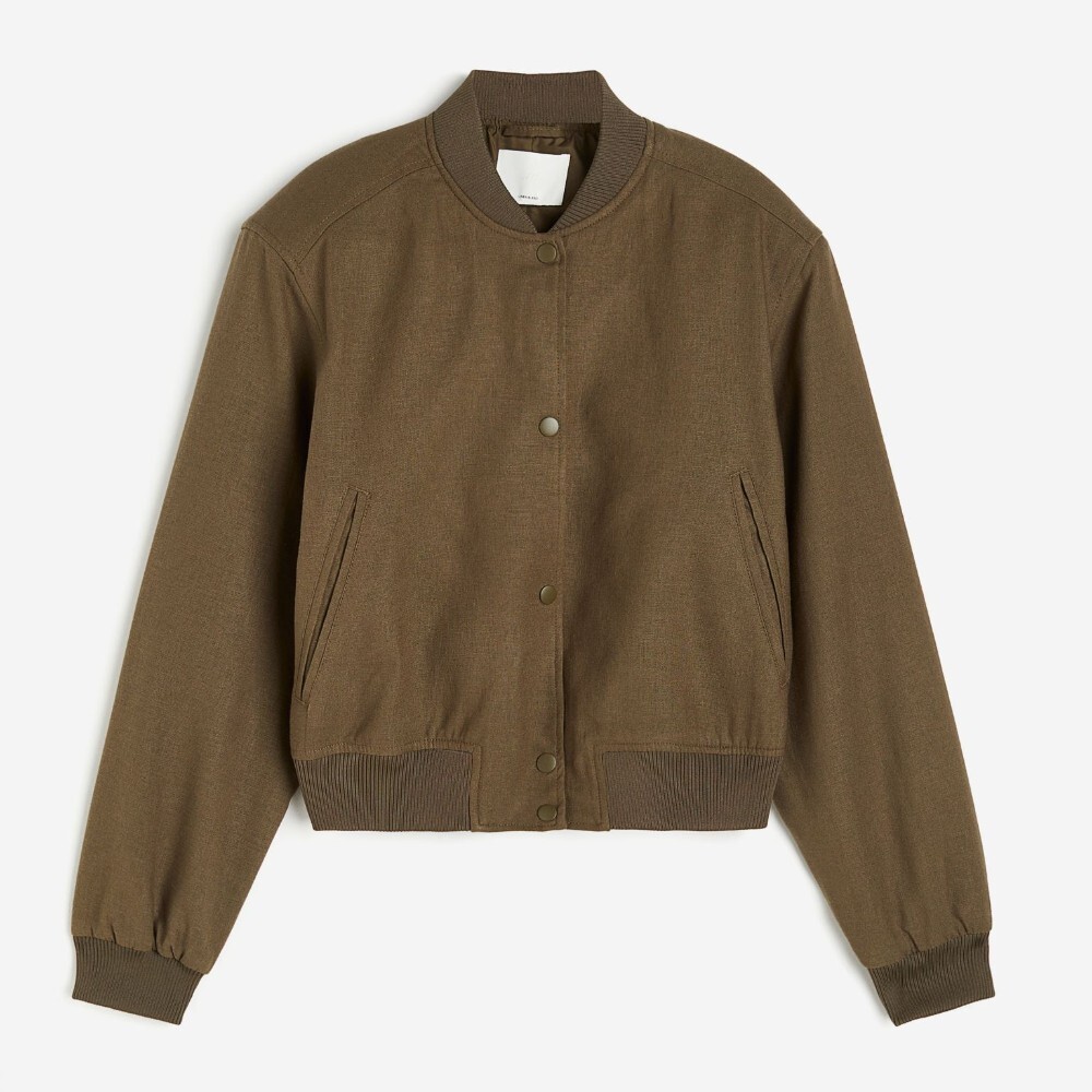 

Куртка H&M Linen-blend Bomber, хаки