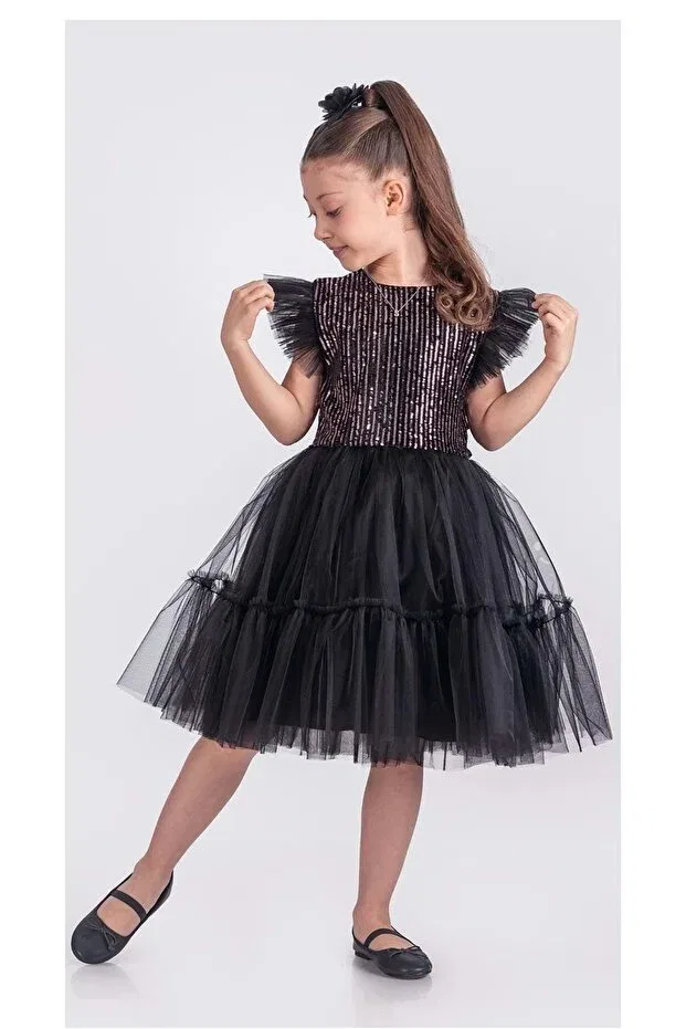 Детское платье для девочек с пайетками Mnk Baby&Kids, Black - Pink — фото 3