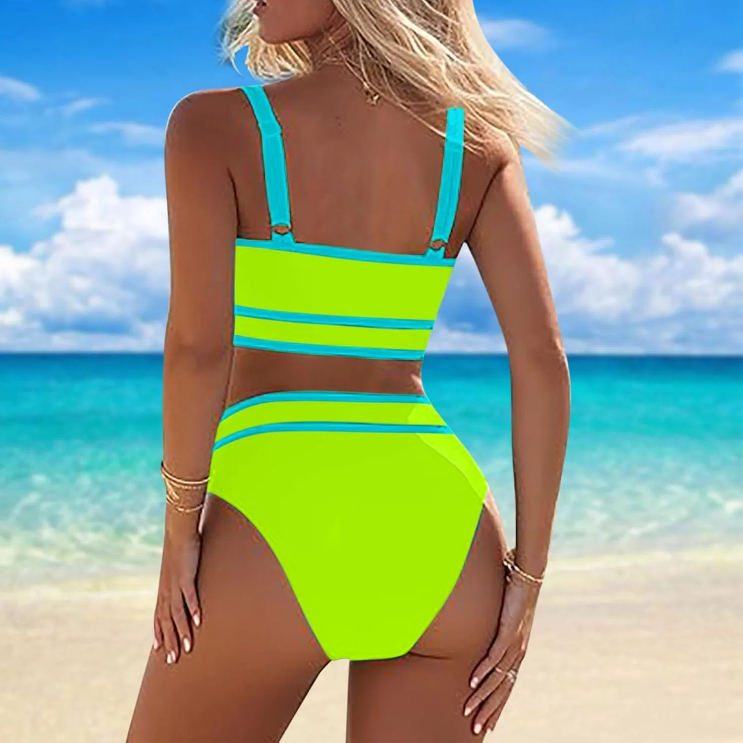 Женский бикини-сет с высокой талией, цветблок Sports Wear, Yellow — фото 3