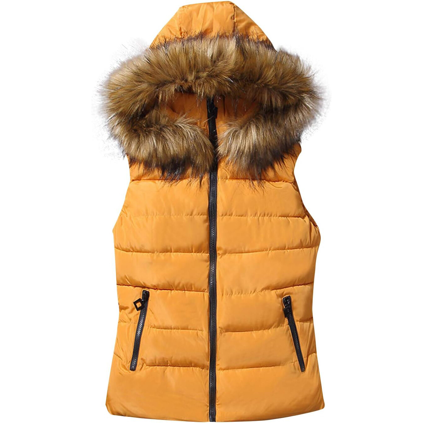 

Утепленный жилет ZGZZ7 Winter Warm Puffy Collar Quilted Hooded, темно-желтый