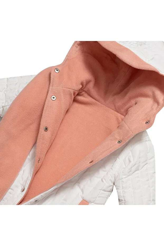 Детское зимнее пальто для девочек стеганое с капюшоном Quilted Fleece Lined Scarf Coat Petit Boom, Pink — фото 2