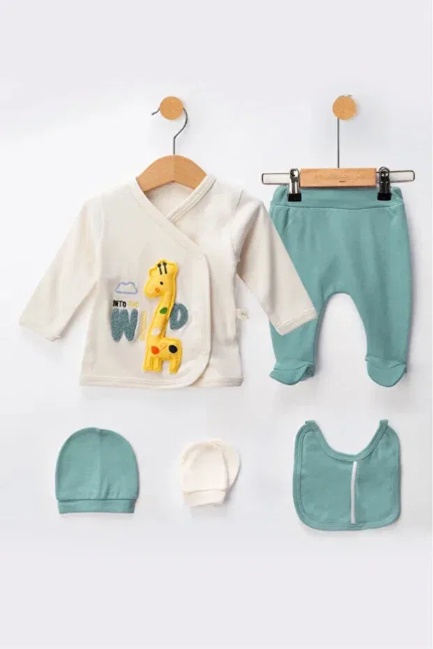 Детский комплект для новорожденных с жирафовым принтом Bamoola For Babies, Turquoise Giraffe — фото 3