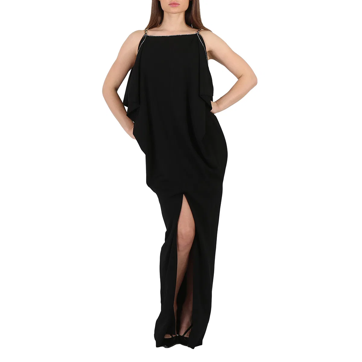 Вечернее платье без рукавов Black Crystal And Chain Detail Stretch Jersey Sleeveless Gown Burberry, Black