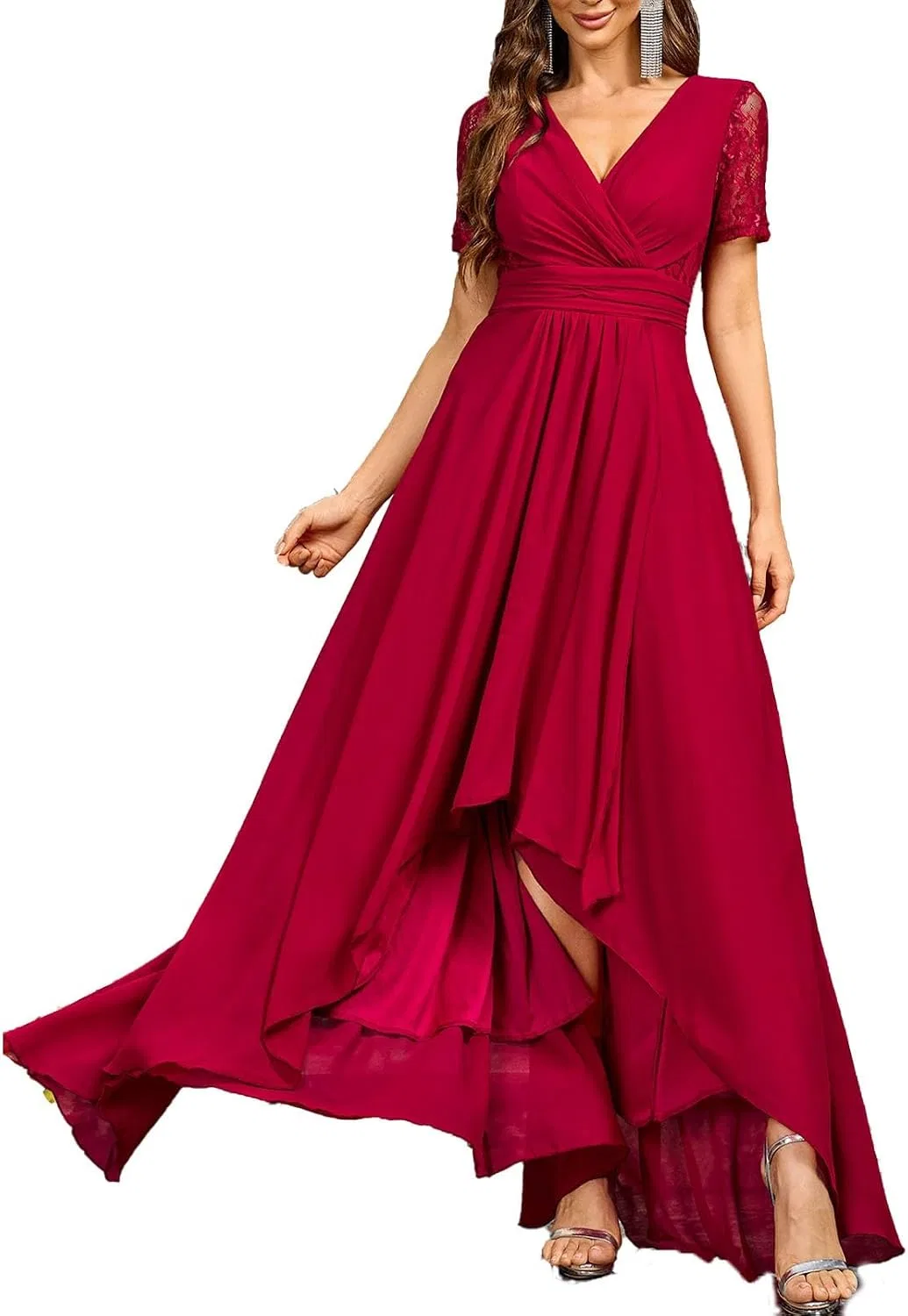 Женское вечернее платье макси V-образный вырез, Wine Red